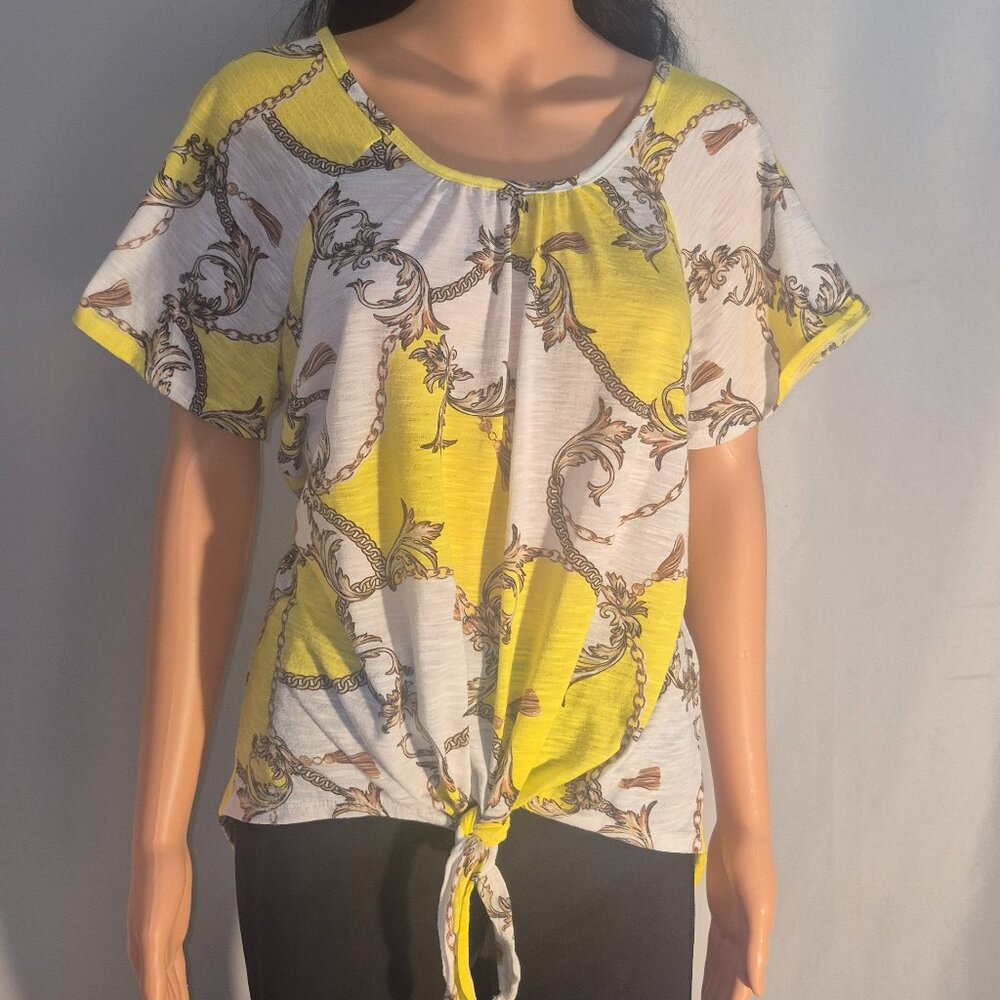 Goddess stylish blouse, Gold and white in size XL